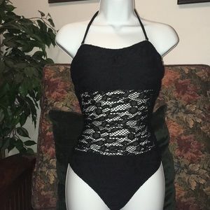 (J) Black lace one piece swim suit